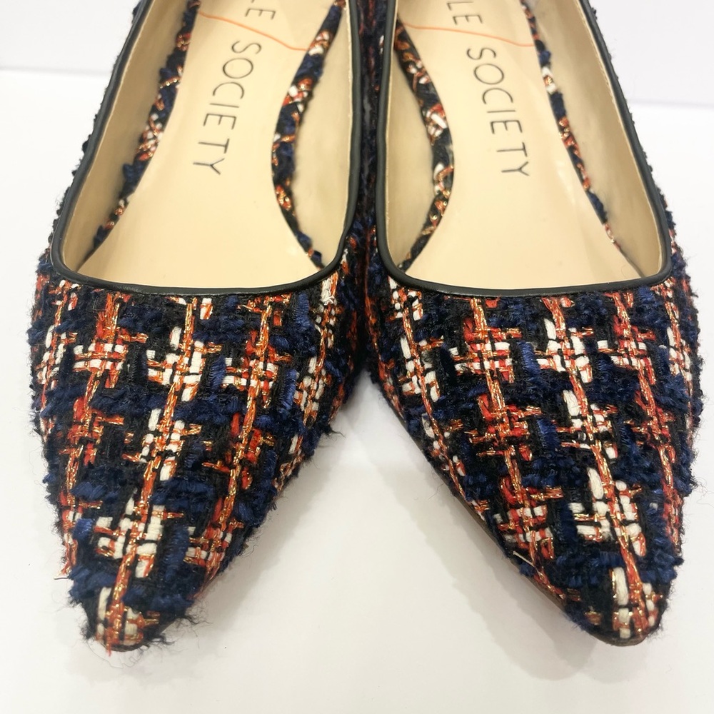 Sole Society Blue and Orange Flats Elegant Tweed Design
